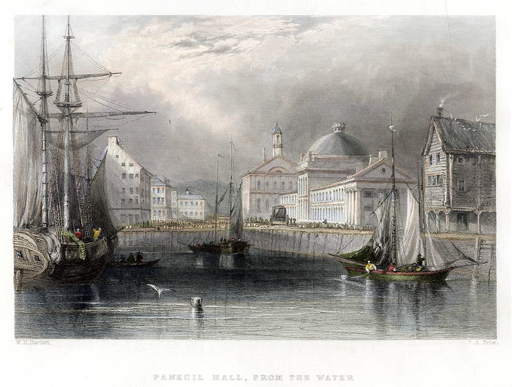 USA, Boston, Faneuil Hall from the water, 1840