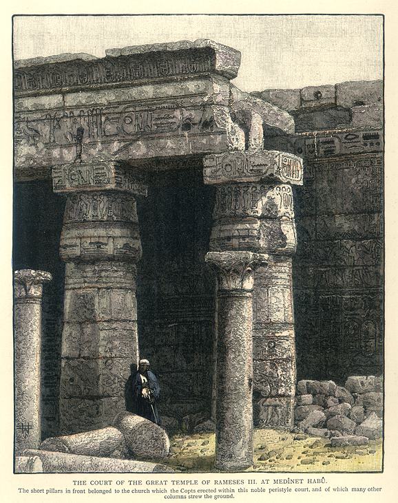Egypt, Court of the Temple of Rameses III at Medinet Habu, 1880