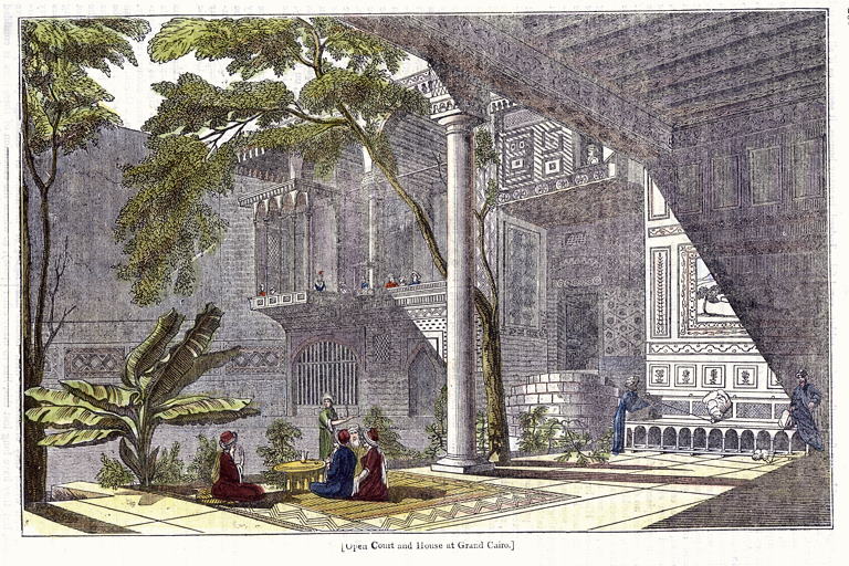 Egypt, Open Court & House at Grand Cairo, 1834