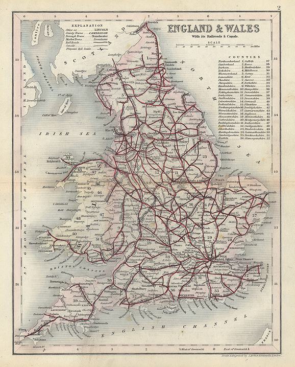 England & Wales, Railways & Canals map, 1848