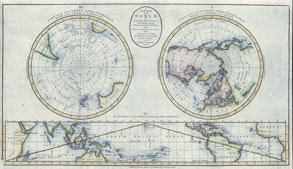 Polar Hemispheres world map, 1793