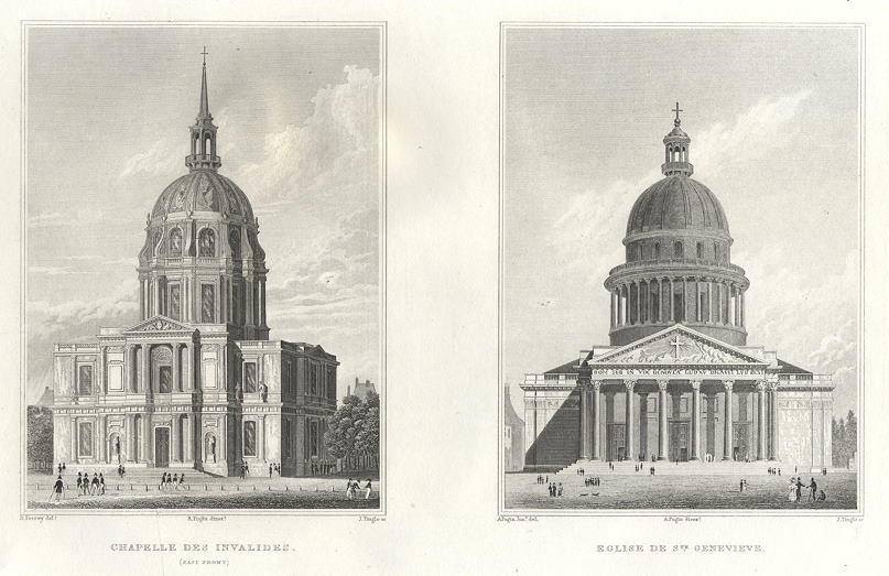 Paris, Chapelle des Invalides & Eglise de St.Genevieve, 1840