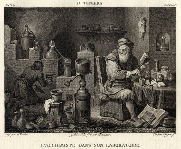 L'Alchimiste dans son Laboratoire, (alchemist) after Teniers, 1814