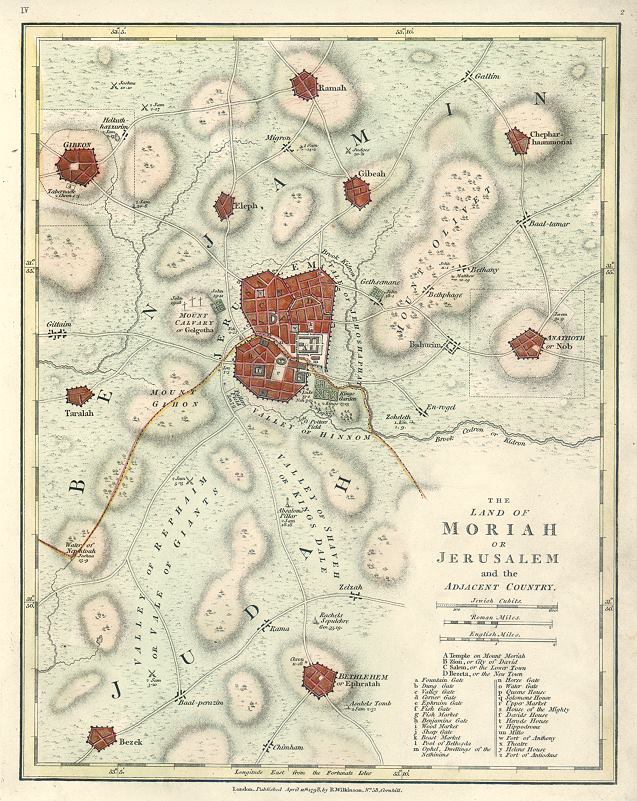 Ancient Jerusalem plan, with environs, 1798