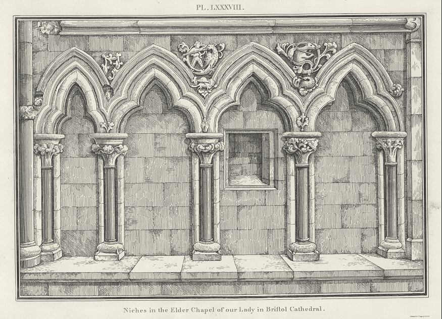 Gloucestershire, Bristol Cathedral, Niches in Elder Chapel, 1803