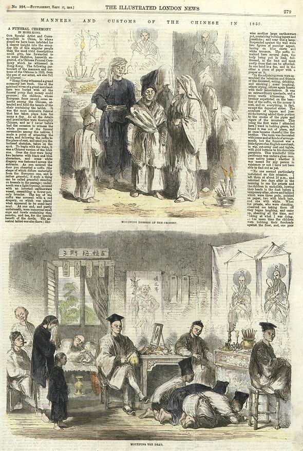 China, mourning the dead, two prints, 1859