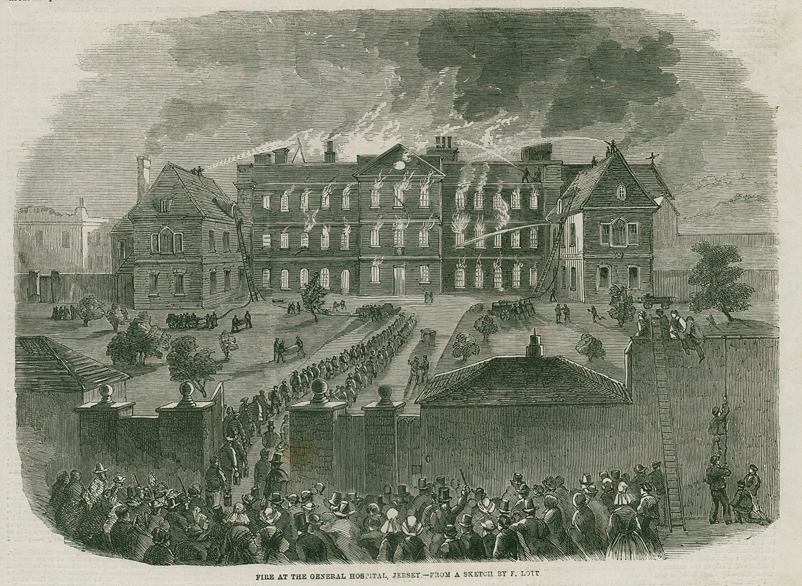 Jersey, Fire at the General Hospital, 1859