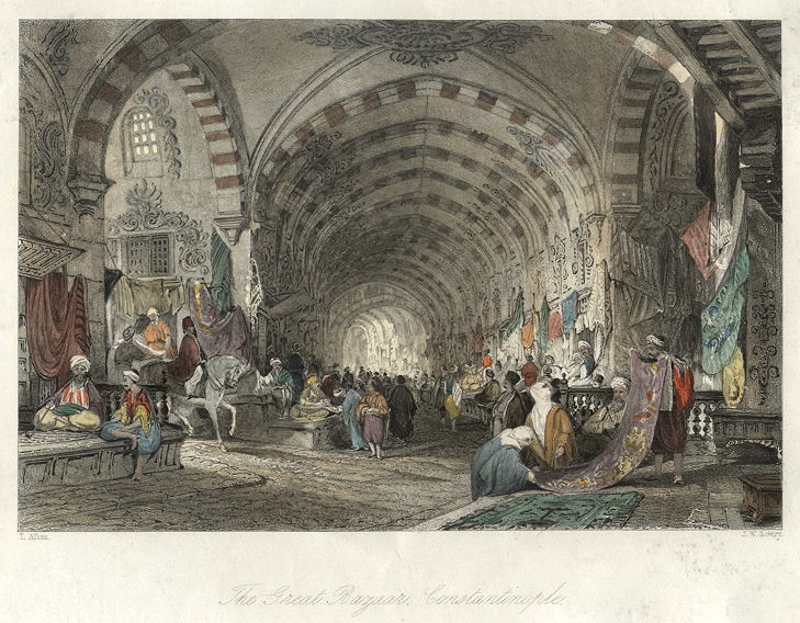 Turkey, Constantinople, Great Bazaar, 1838