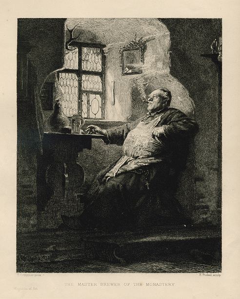 Master Brewer of the Monastery, etching after picture by E.Grutzner, 1888