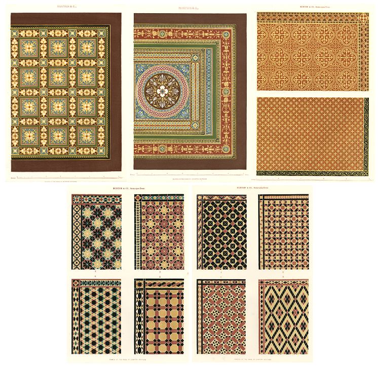 Minton tiles, set of 5 prints, 1851