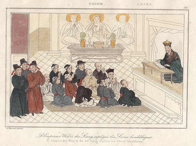 China, Emperor Wu-ti Liang explaining Buddhist scriptures, 1847