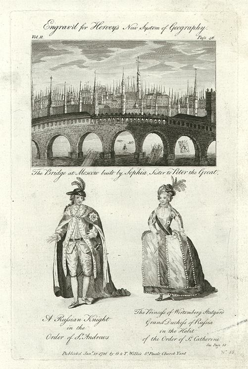 Russia, Moscow view and Russian costumes, 1786