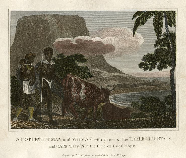 Africa, Hottentots, with Table Mountain and Cape Town, 1807