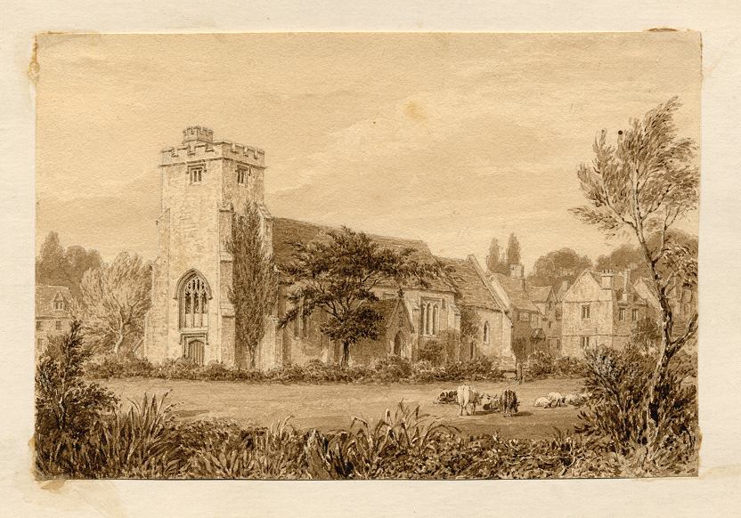 Oxford, St. Thomas Church, superb monochrome watercolour, c1830