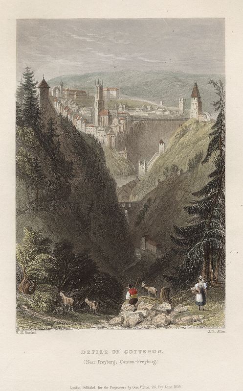 Switzerland, Defile of Gotteron, near Freyburg, 1836