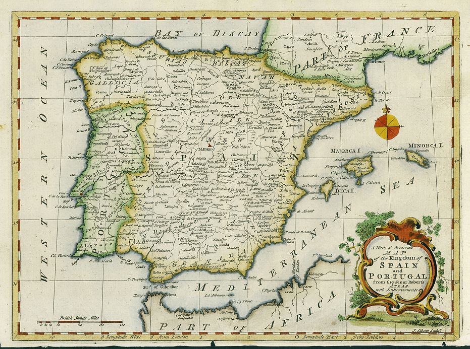 Spain & Portugal map, 1773