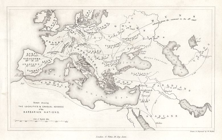 Barbarians advances into the Roman Empire, 1850