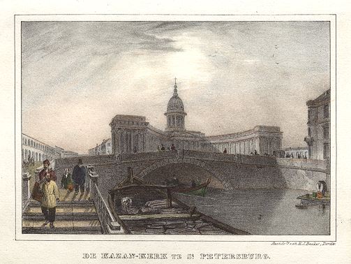 Russia, St.Petersburg, The Kazan Church and Bridge, 1840