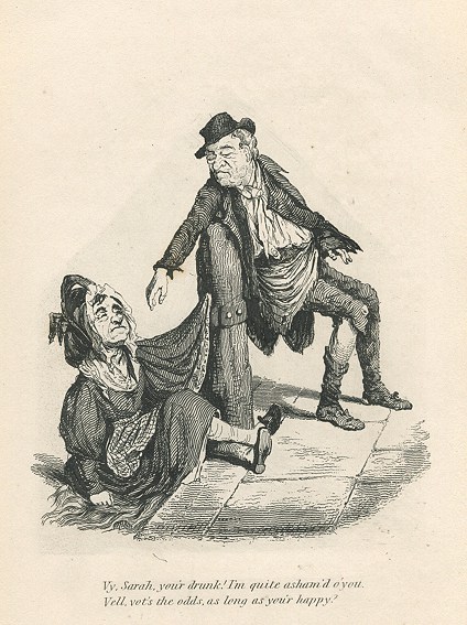 Cockney social caricature, drunks, Robert Seymour, 1835 / 1878