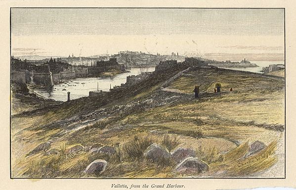 Malta, Valletta, from the Grand Harbour, 1891
