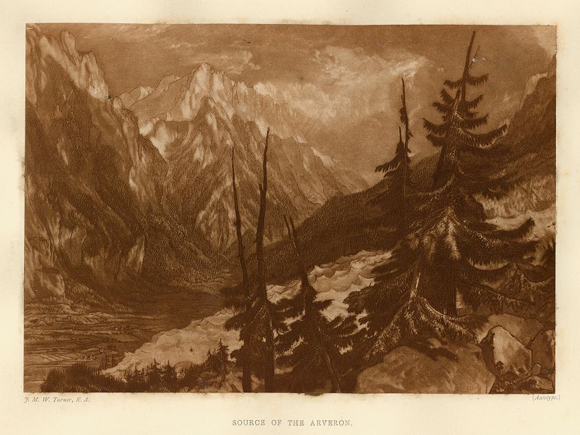 Switzerland, Source of the Arveron, autotype after J.M.W.Turner, 1876