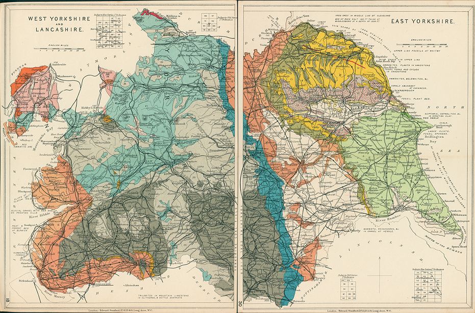 Yorkshire and Lancashire, geological map on two sheets, 1914