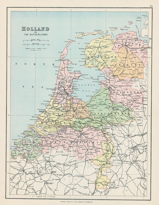 Holland, or the Netherlands map, 1875