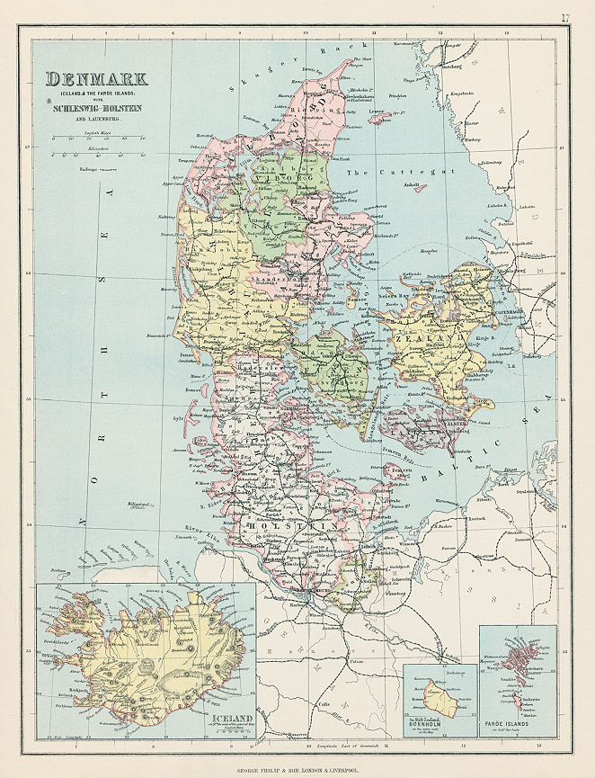 Denmark & Iceland map, 1875