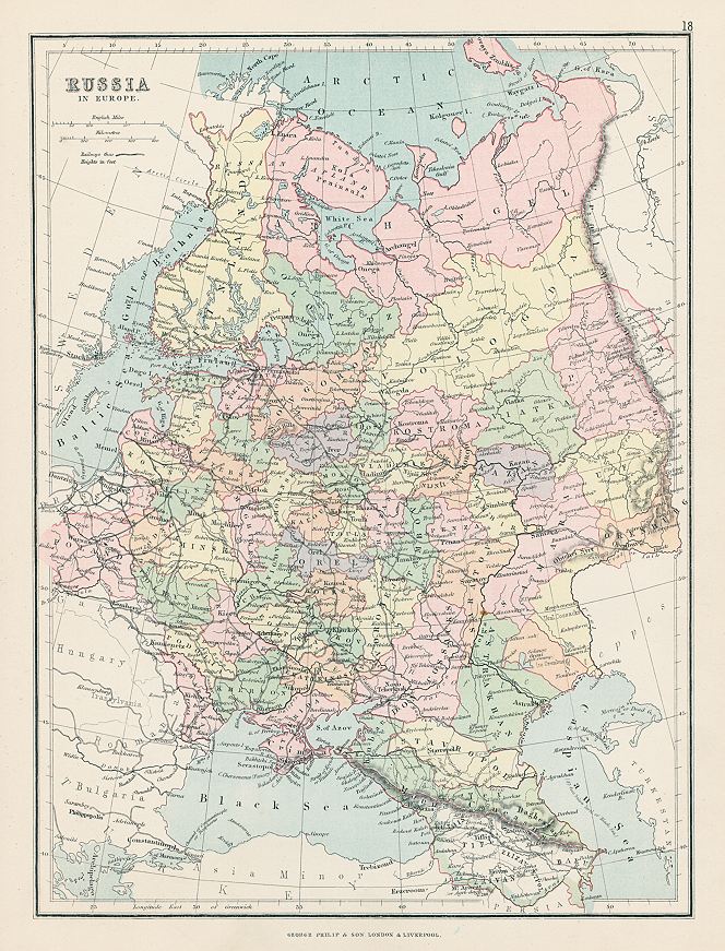 Russia in Europe map, 1875