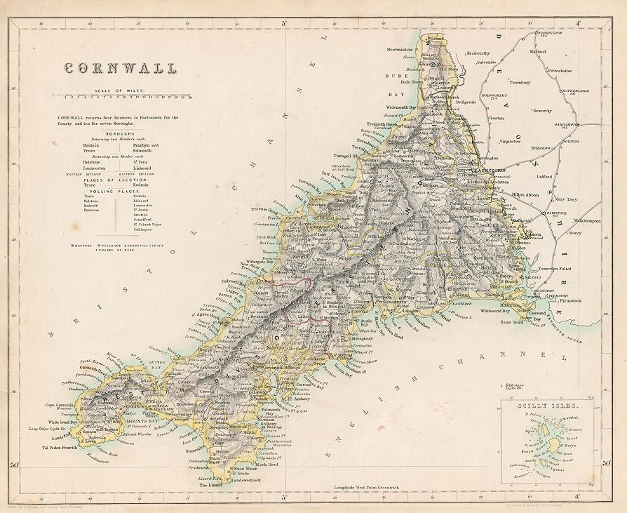 Cornwall map, 1844