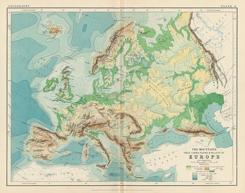 Physical Map of Europe, 1892