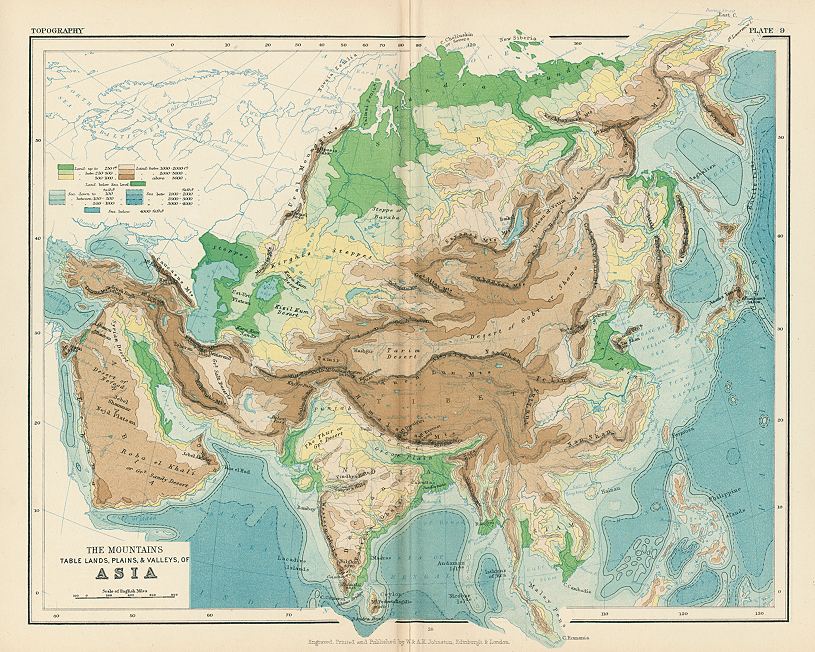Physical Map of Asia, 1892