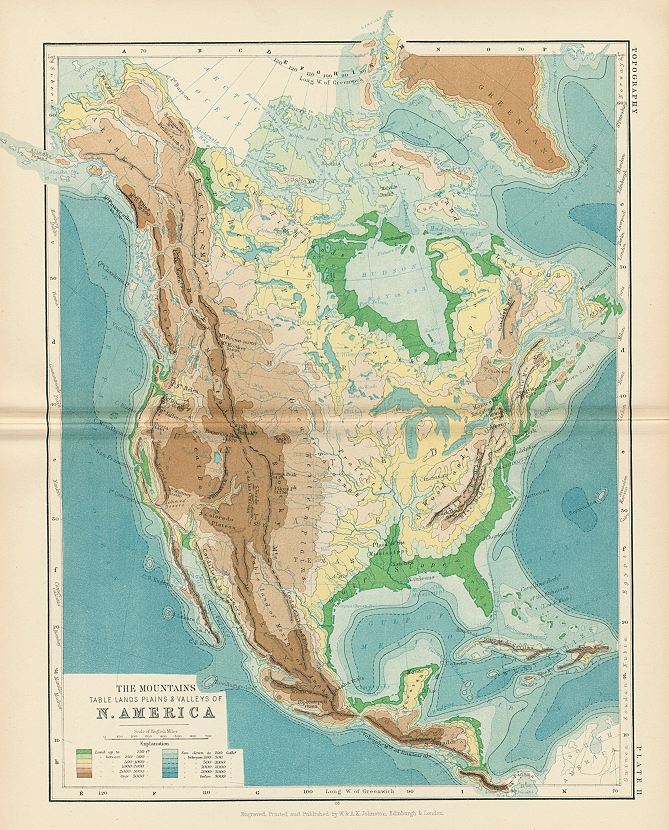 Physical Map of North America, 1892