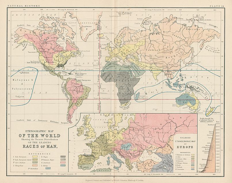 The World, Distribution of the Races of Man, 1892