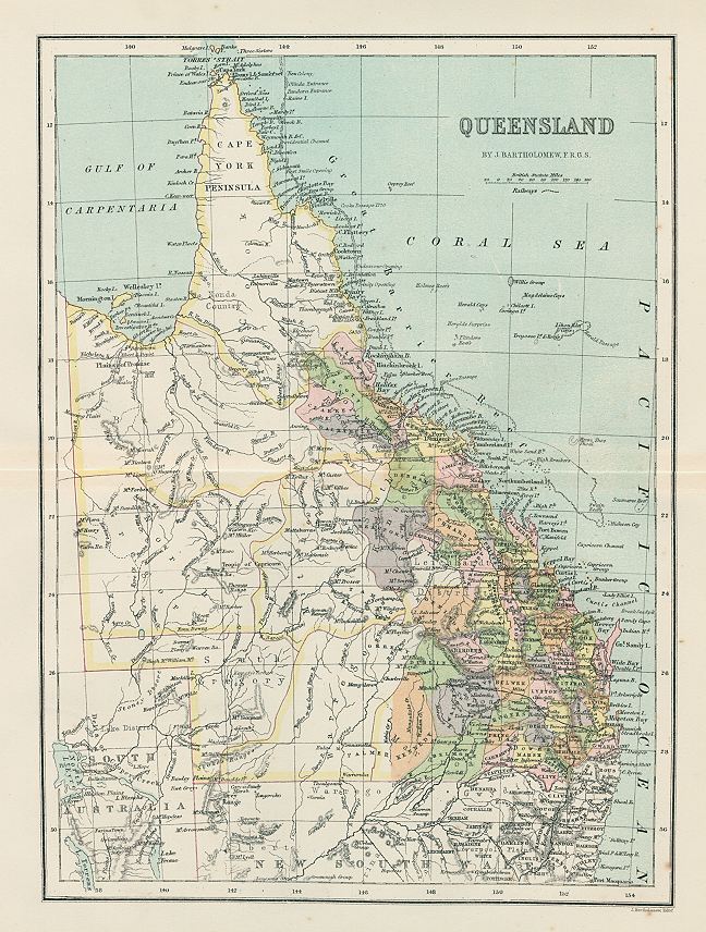 Australia, Queensland map, 1886