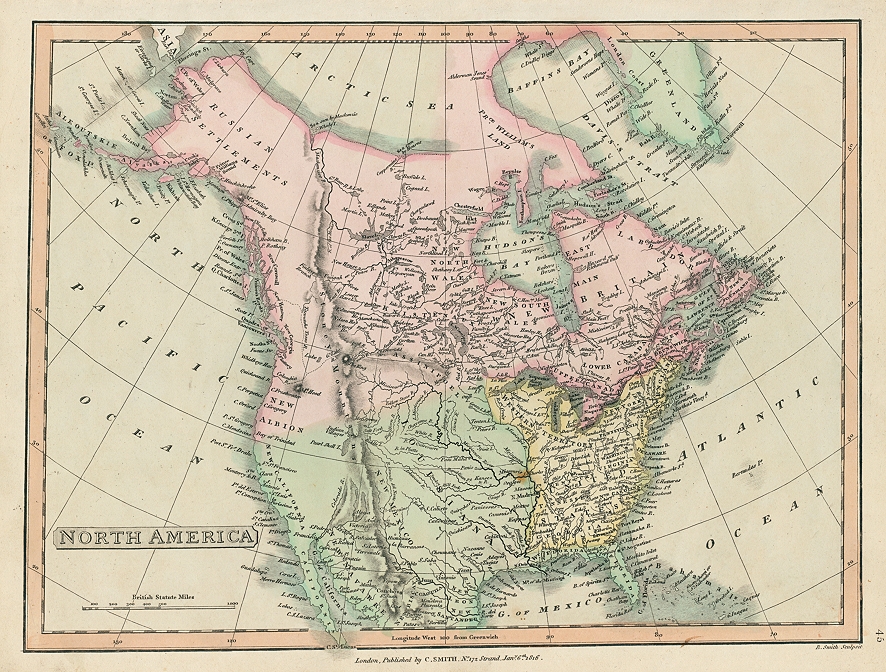 North America map, Smith's Atlas, 1808