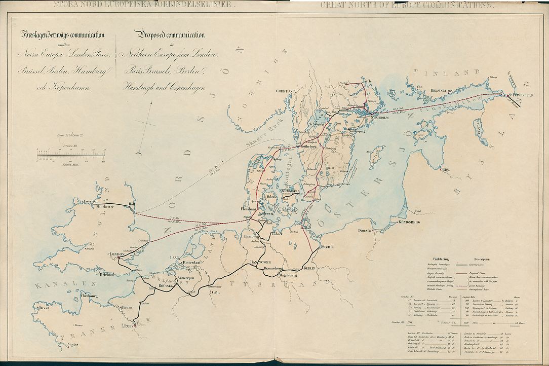 Sweden, proposed rail and steamer routes, 1850s