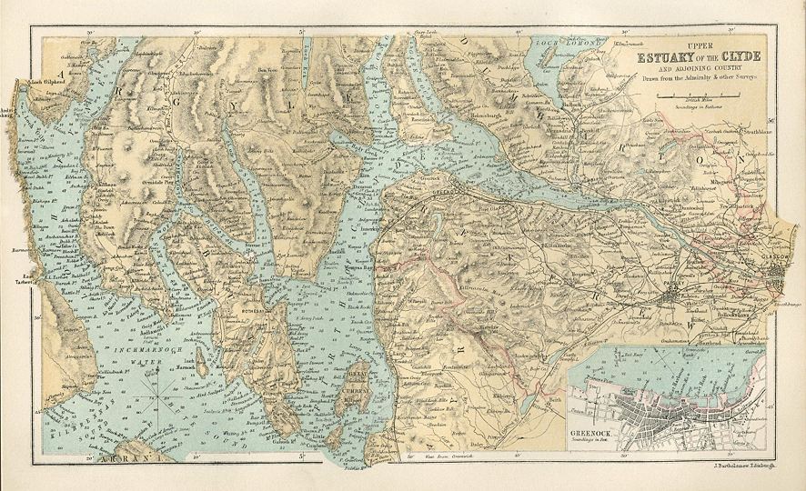 Scotland, Upper Estuary of the Clyde map, 1886