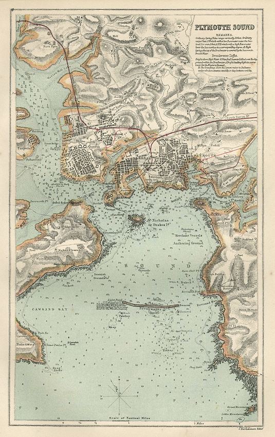 Devon, Plymouth Sound map, 1886