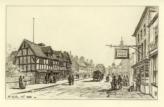 Warwickshire, Stratford, etching of Shakespeares Birthplace, 1900