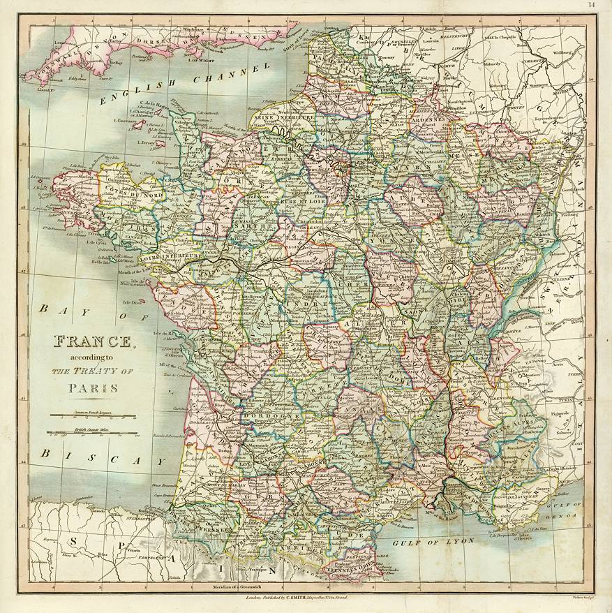 France, according to Treaty of Paris, Smith's Atlas, 1842