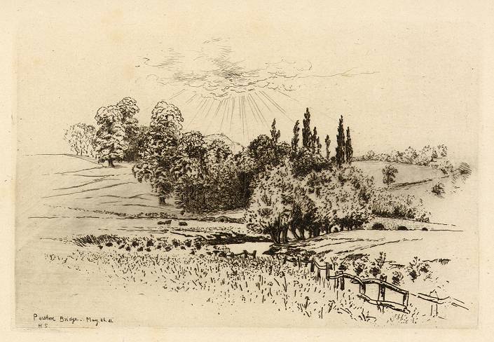Warwickshire, Pershore Bridge, etching, 1882