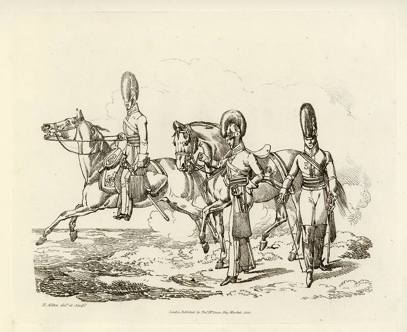 Cavalry Officers in Bearskins, Alkens Scrapbook, 1821