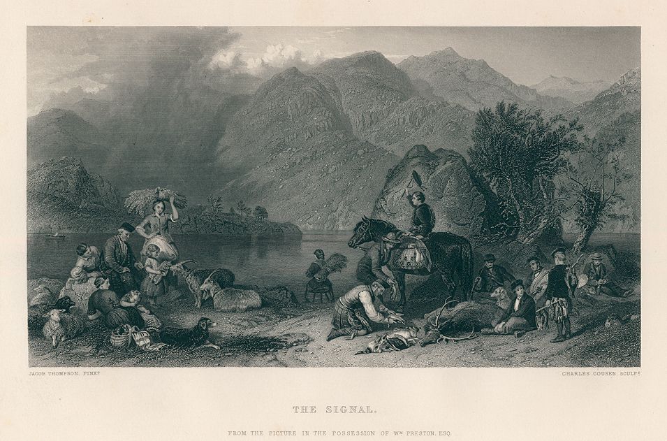 'The Signal' (Highland stag hunting scene), after Jacob Thompson, 1862