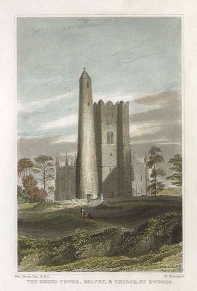 Ireland, Co. Dublin, The Round Tower, Belfry & Church of Swords, 1831