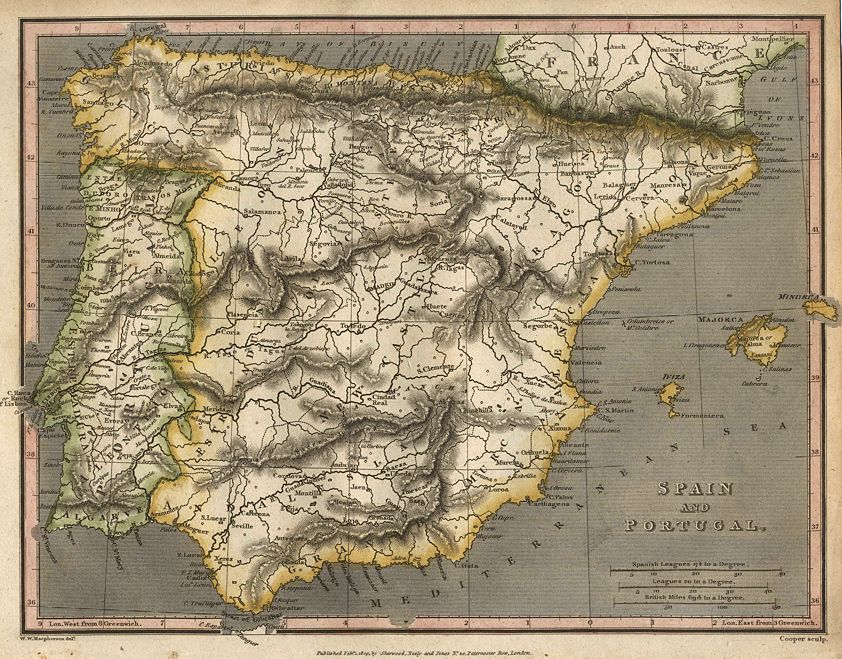 Spain and Portugal map, 1811