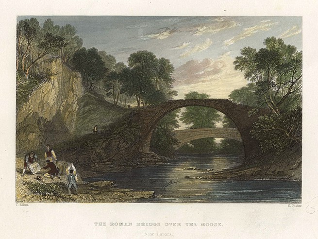Scotland, near Lanark, Roman Bridge over the Moose (Mouse), 1840
