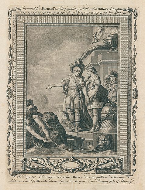 Hadrian departing Rome to quell insurrection in Britain, published 1783