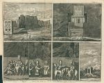 Iran, Persepolis, five views of ruins and carvings, 1745
