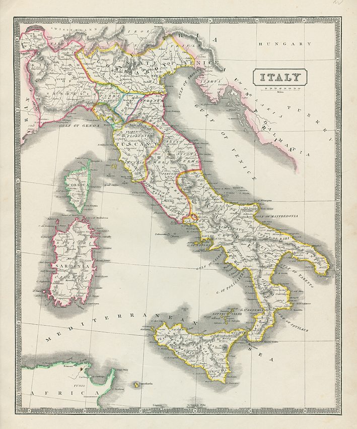 Italy map, 1844